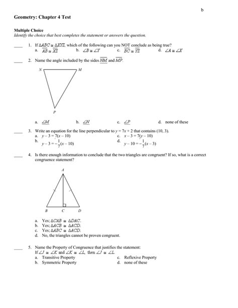 Read Online Multiple Choice Chapter4 Test Answers Geometry 