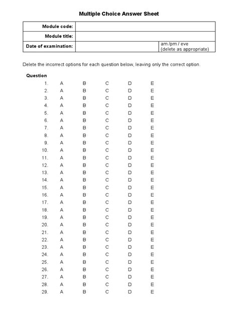 Read Online Multiple Choice Question Answer Sheet 
