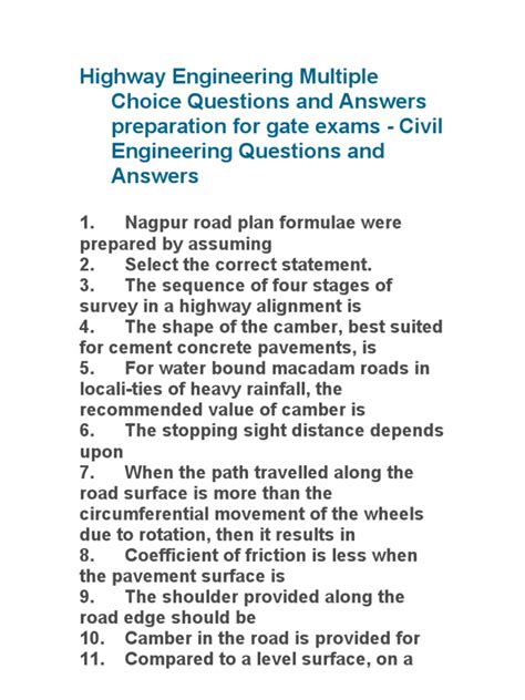 Read Multiple Choice Questions Highway Engineering Bing 