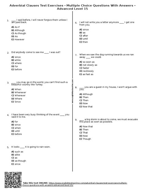 Read Online Multiple Choice Questions On Adverbial Clauses Pdf 