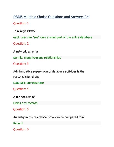 Download Multiple Choice Questions On Dbms With Answers 