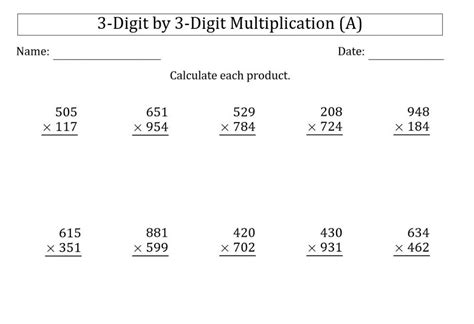 Multiplication 3 Digit By 3 Digit Worksheet Cfe Multiply 3 Digit Numbers Worksheet - Multiply 3 Digit Numbers Worksheet