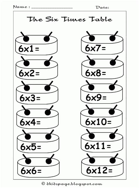 Multiplication Chart Practice 6 6 Table Factors 1 6x6 Math - 6x6 Math