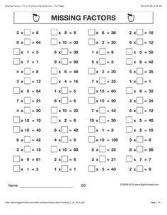 Multiplication Factors Worksheet   Missing Factors 1 10 Worksheets K5 Learning - Multiplication Factors Worksheet