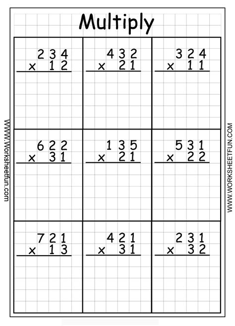 Multiplication Practice On Graph Paper For Standard Algorithm Multiplication On Graph Paper - Multiplication On Graph Paper