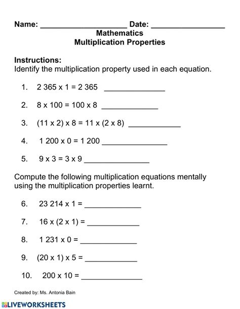 Multiplication Properties Worksheets For 4th Graders Multiplication Properties Worksheet - Multiplication Properties Worksheet
