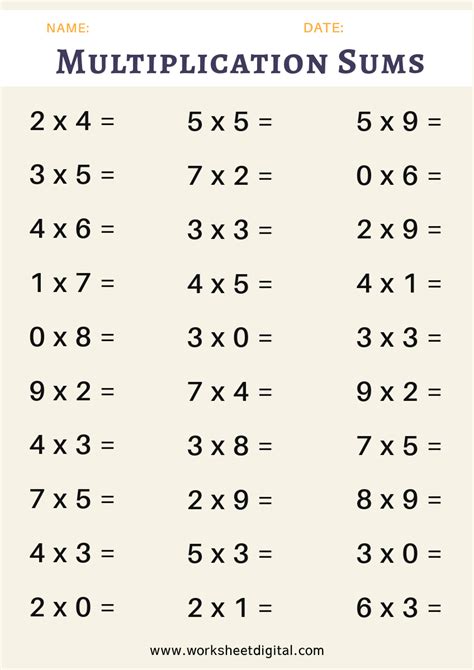 Multiplication Sums For Class 5