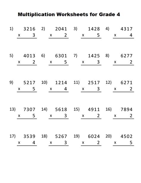 Multiplication Worksheets Grade 4 With Pdf Practice Worksheet Worksheet On Multiplication Grade 4 - Worksheet On Multiplication Grade 4