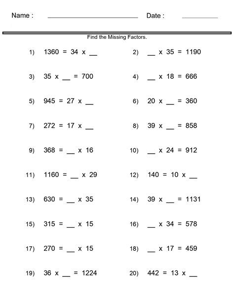 Multiplication Worksheets Missing Factor Different Format Worksheets Missing Factors Worksheet - Missing Factors Worksheet