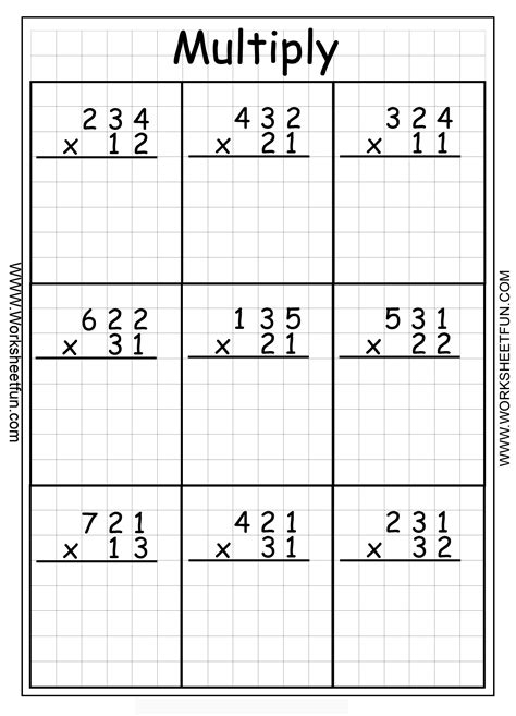 Multiply In Columns 3 By 3 Digit Numbers Multiply 3 Numbers Worksheet - Multiply 3 Numbers Worksheet