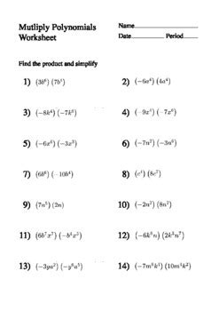 Multiply Monomials Worksheet   Multiplying Monomials And Polynomials Worksheet - Multiply Monomials Worksheet