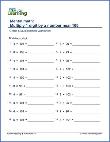 Multiply Numbers Near 100 Worksheets K5 Learning Multiply By 100 Worksheet - Multiply By 100 Worksheet