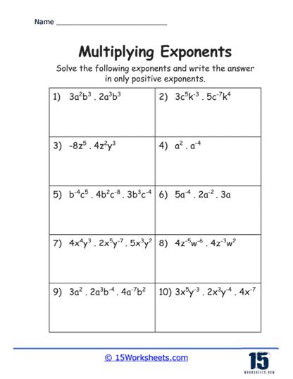 Multiplying And Dividing Exponents Worksheets