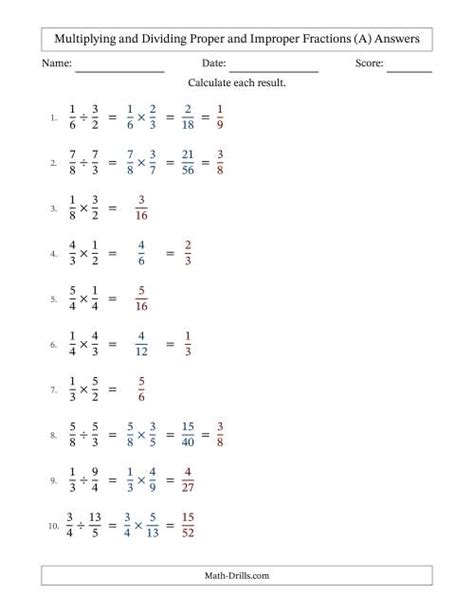 Multiplying And Dividing Proper And Improper Fractions Math Math Drills Dividing Fractions - Math Drills Dividing Fractions