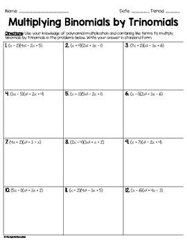 Multiplying Binomials And Trinomials Worksheet