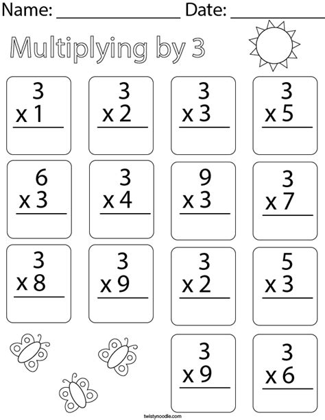 Multiplying By 3 Worksheets K5 Learning Multiply 3 Numbers Worksheet - Multiply 3 Numbers Worksheet