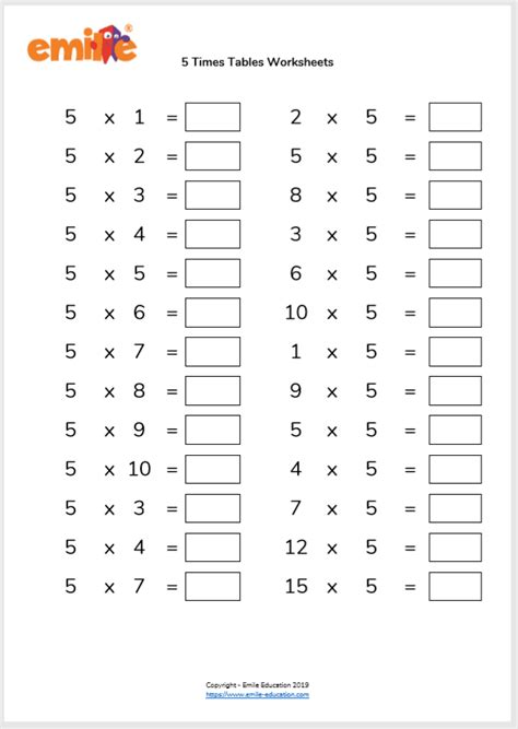 Multiplying By Five Interactive Worksheet Education Com Multiply By 5 Worksheet - Multiply By 5 Worksheet