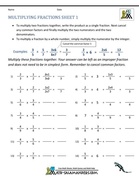 Multiplying Fractions Worksheet Math Salamanders 5th Grade Multiply Fractions Worksheet - 5th Grade Multiply Fractions Worksheet