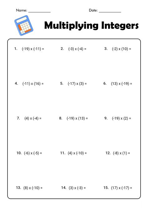 Multiplying Integers Worksheets Multiply Integers Worksheet - Multiply Integers Worksheet