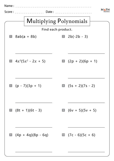 Multiplying Monomials And Polynomials Worksheet Multiply Monomials Worksheet - Multiply Monomials Worksheet