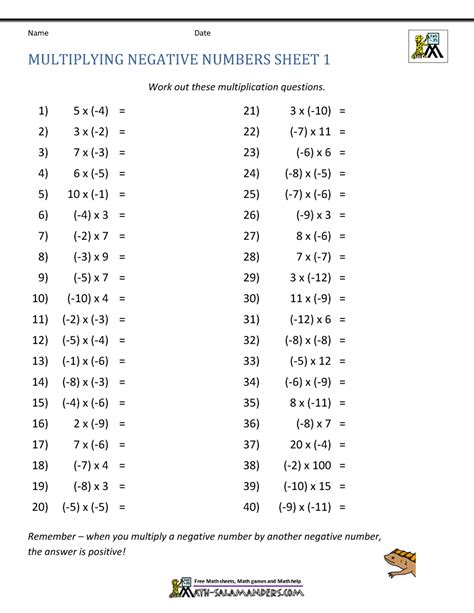 Multiplying Negative Numbers Seventh Grade Worksheets Math Activities Negative Numbers 7th Grade Worksheet - Negative Numbers 7th Grade Worksheet