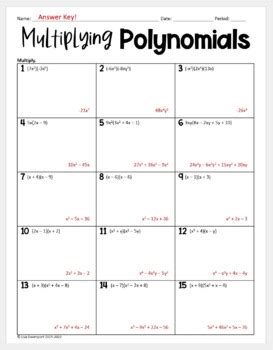 Multiplying Polynomials Worksheet Algebra 1