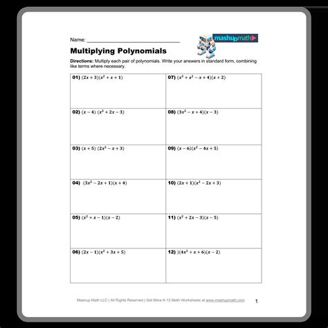 Multiplying Polynomials Worksheet With Answers Pdf