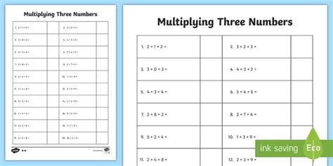 Multiplying Three Numbers Worksheet Worksheets Twinkl Multiply 3 Numbers Worksheet - Multiply 3 Numbers Worksheet