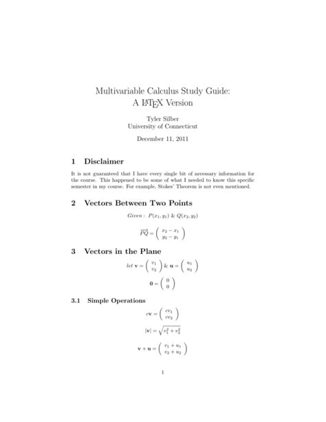 Read Online Multivariable Calculus Study Guide A Latex Version Tyler 