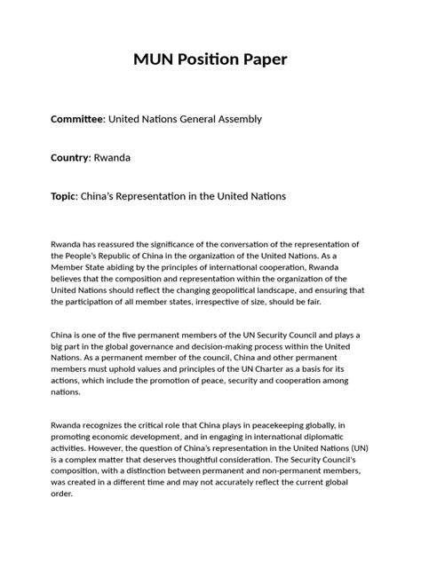 Mun Position Paper Sample