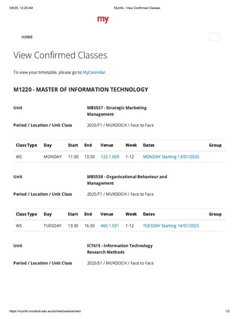 Murdoch Exam Timetable