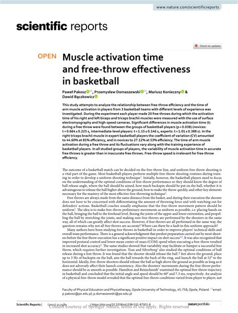 Muscle Activation Time And Free Throw Effectiveness In Basketball Science Experiments - Basketball Science Experiments