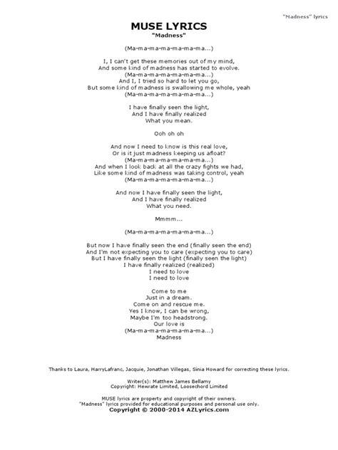 Muse Madness Lyrics