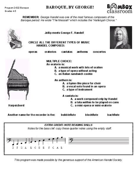 Music Of The Baroque Worksheets And Paper Assignments Baroque Music Worksheet - Baroque Music Worksheet