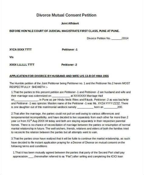 Mutual Divorce Petition