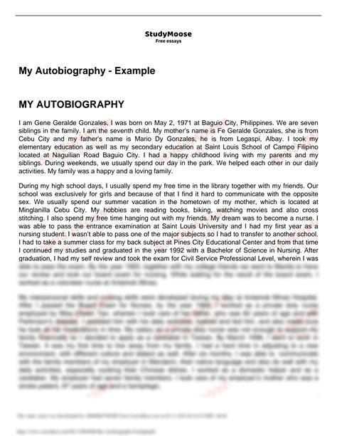 my autobiography example elementary articles