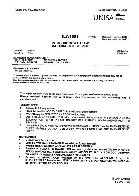 Read My Unisa Previous Question Papers Ilw1501 