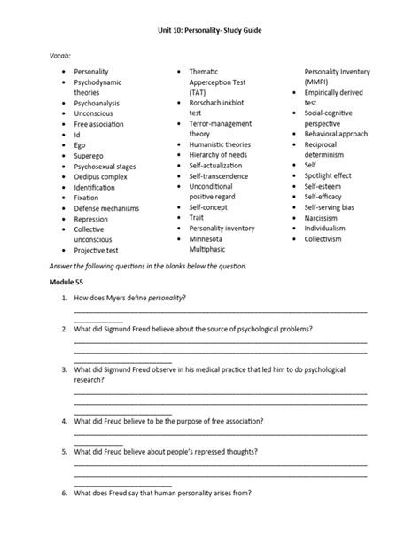 Myers Unit 10 Study Guide Answers