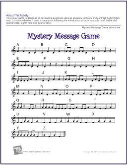 Mystery Message Game Music Lesson Plan Rhythm Pitch Mystery Message Worksheet - Mystery Message Worksheet