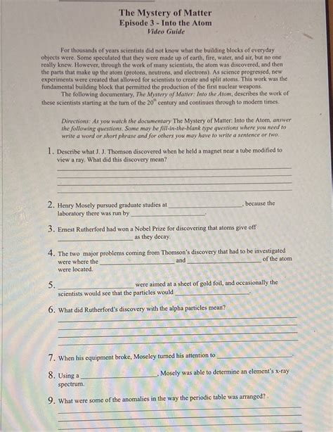 Mystery Of Matter Into The Atom Great Sub Mystery Of Matter Worksheet - Mystery Of Matter Worksheet