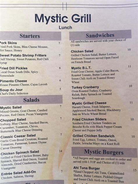 Mystic Grill Menu