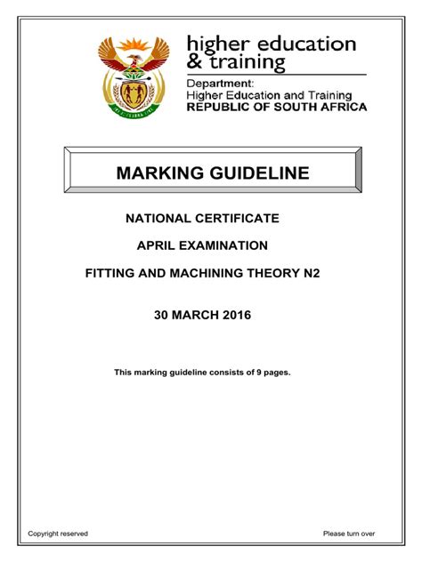 N2 Fitting And Machining Memorandum Question Papers