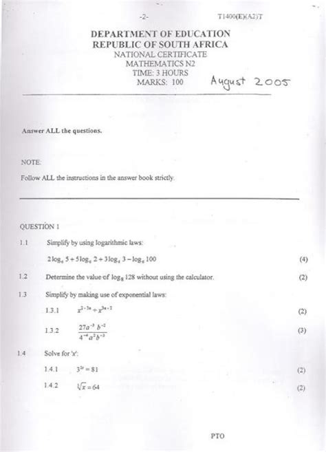 Download N2 Mathematics Exam Papers 