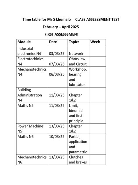 n3 engineering timetable