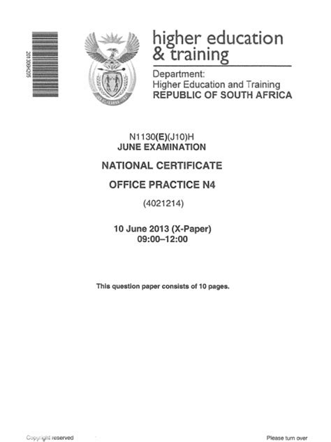 n4 office practise question paper june 2014