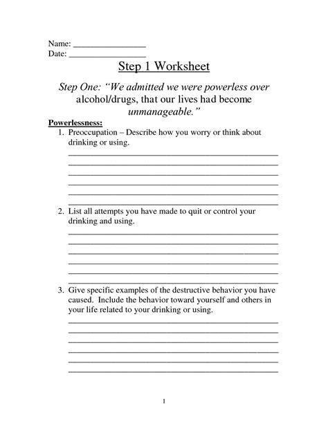 Na 12 Step Worksheets