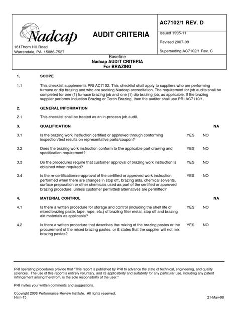 nadcap audit checklist
