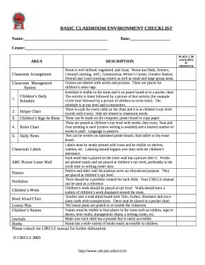 Naeyc Classroom Environment Checklist