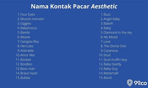 NAMA KONTAK PACAR LUCU 🦪 100+ Nama Kontak Pacar Aesthetic Bahasa Inggris dan Artinya