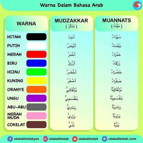 Nama Warna  Bahasa Arab Nama Nama Warna Dan Artinya - Nama Warna